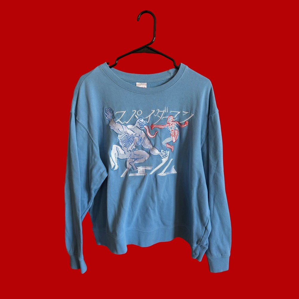 Marvel Spider-Man vs Venom Embroidered Crewneck Sweatshirt Blue XL Boxy Fit